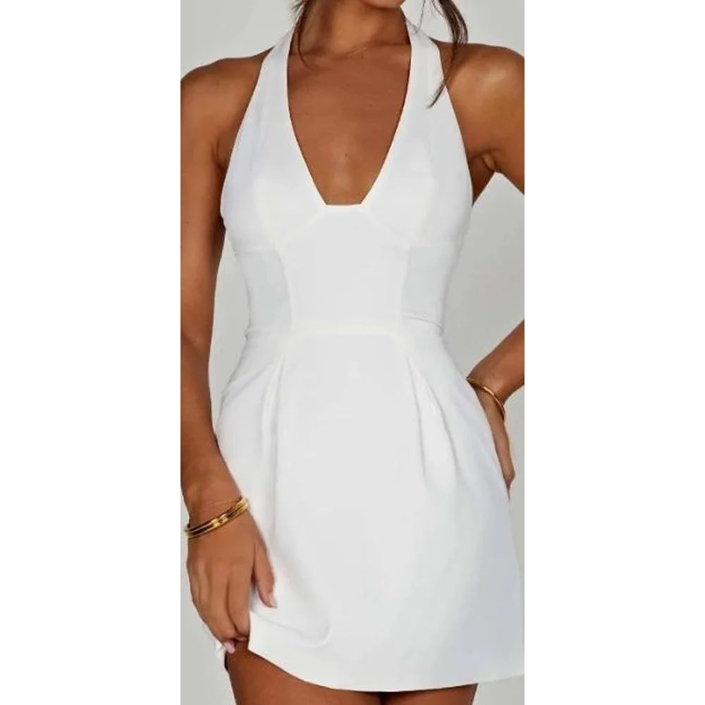 BABYBOO Janice White Halter Mini Dress S Bridal Bachelorette Y2K Preppy Party
